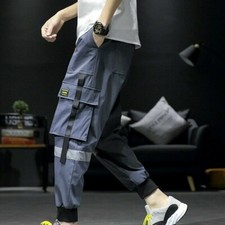 Men Cargo Harem Pants Multi Pocket Japanese Trousers Tapered Fashion Boy Hip Hop