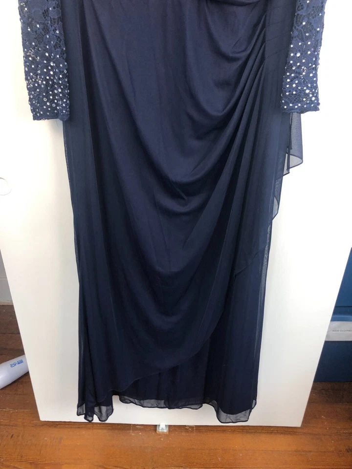 Alex Evenings Maxi Dress Women 18 Navy Lace Bling Mother Of Bride Whimsical - Image 2 of 4