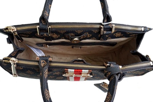 Guess Bag Handbag Tote Bag Nelka Status Satchel Mocha Logo New - Picture 12 of 12