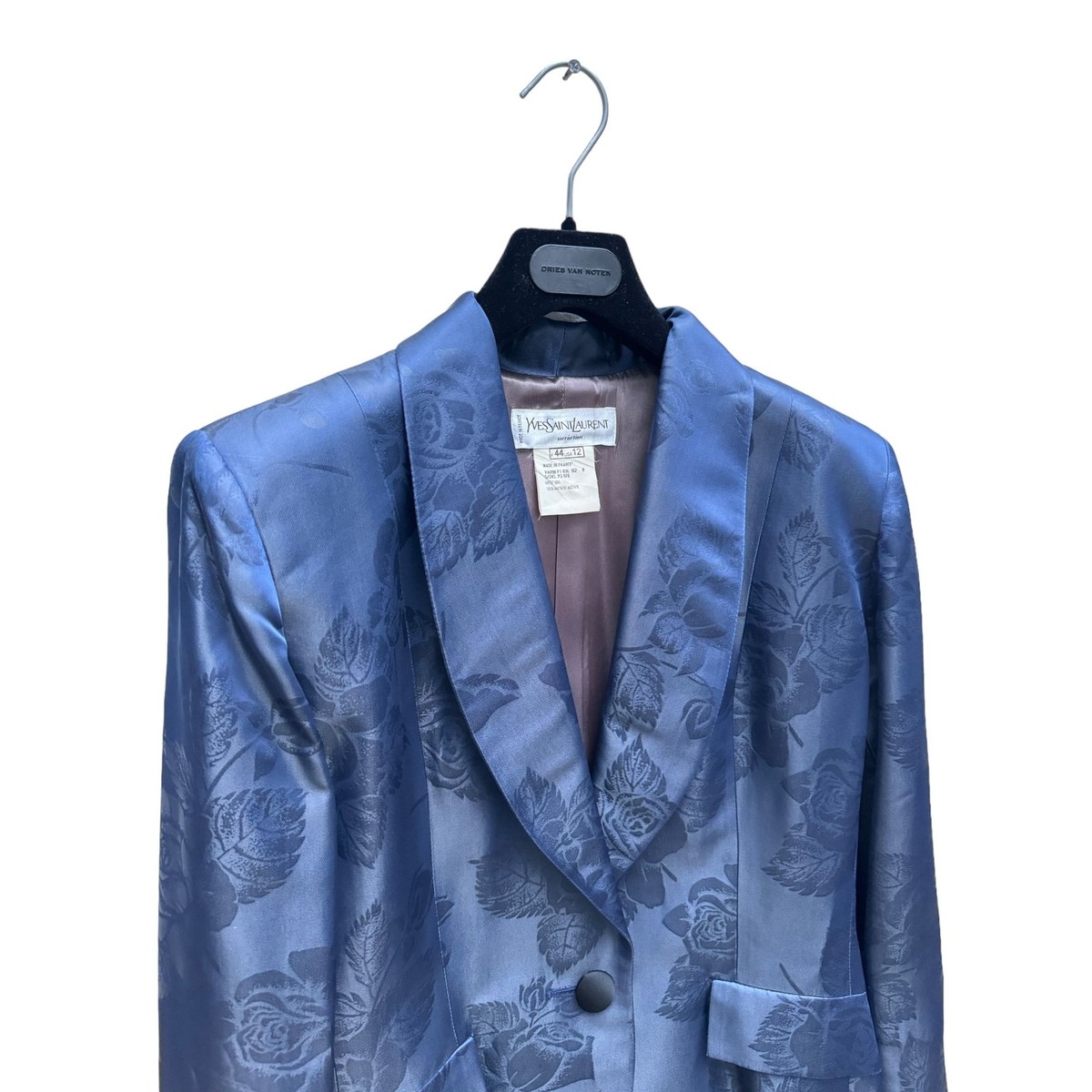 Yves Saint Laurent Vintage FW 1998 Navy Brocade Skirt Suit Size 44