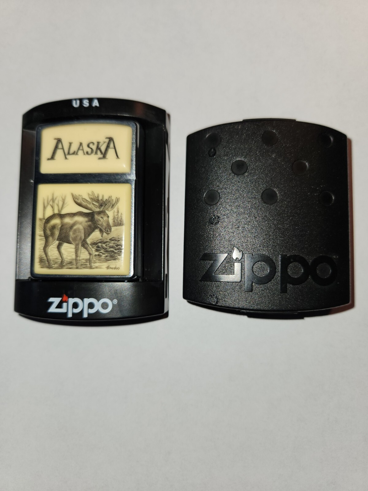 ZIPPO ALASKA MOOSE SCRIMSHAW LIGHTER Original & Perfect Condition eBay