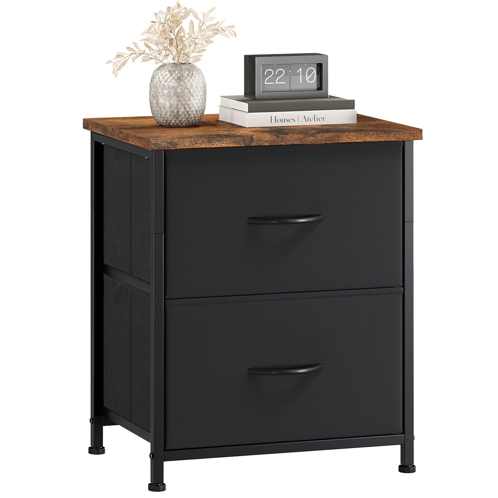 Nightstand With 2 Drawers Bedside Table Small Dresser With Removable Fabric Bins-image