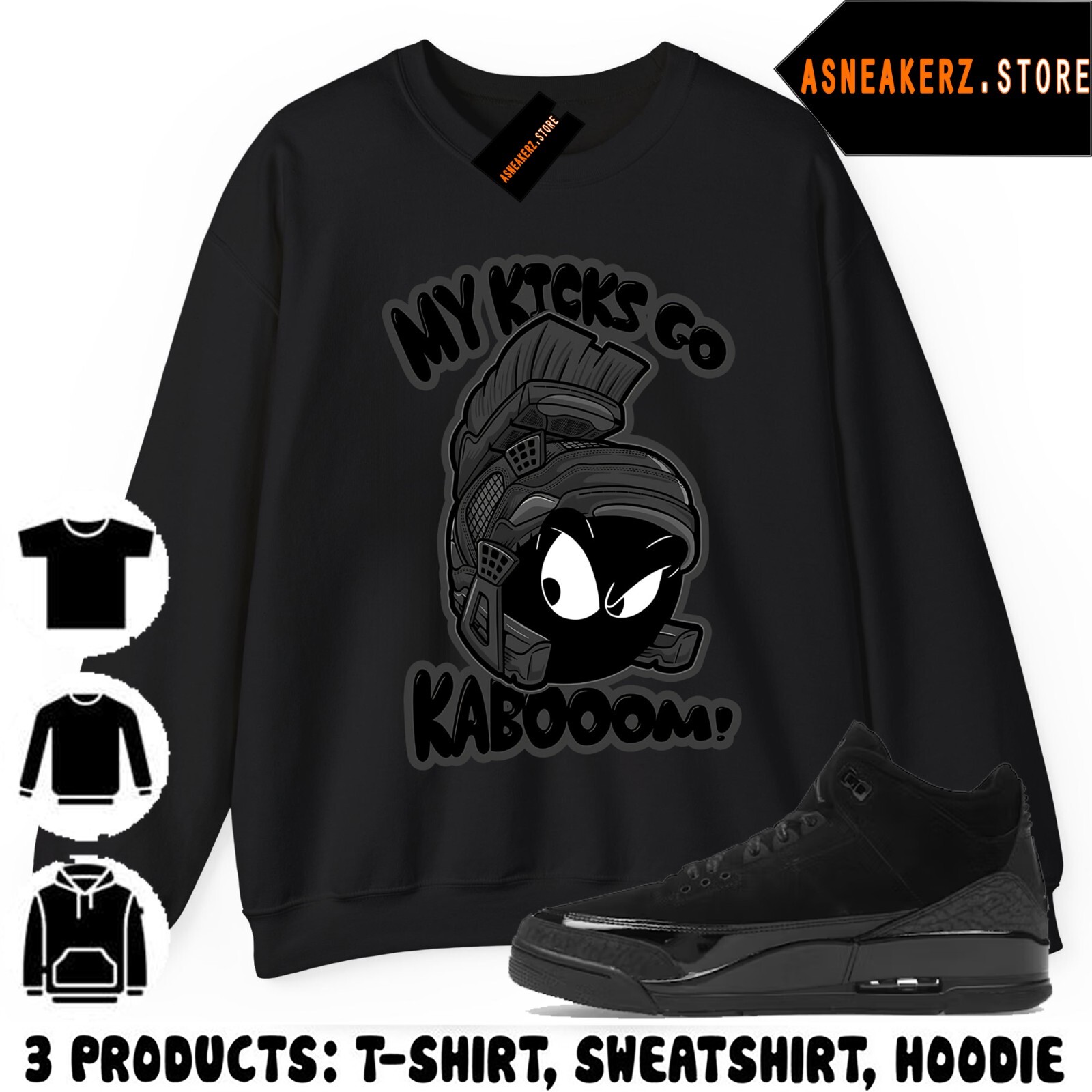 Sweatshirt Sweater Match AJ 3 Black Cat Sneaker Matching Tee Sneakerhead Marvin-image