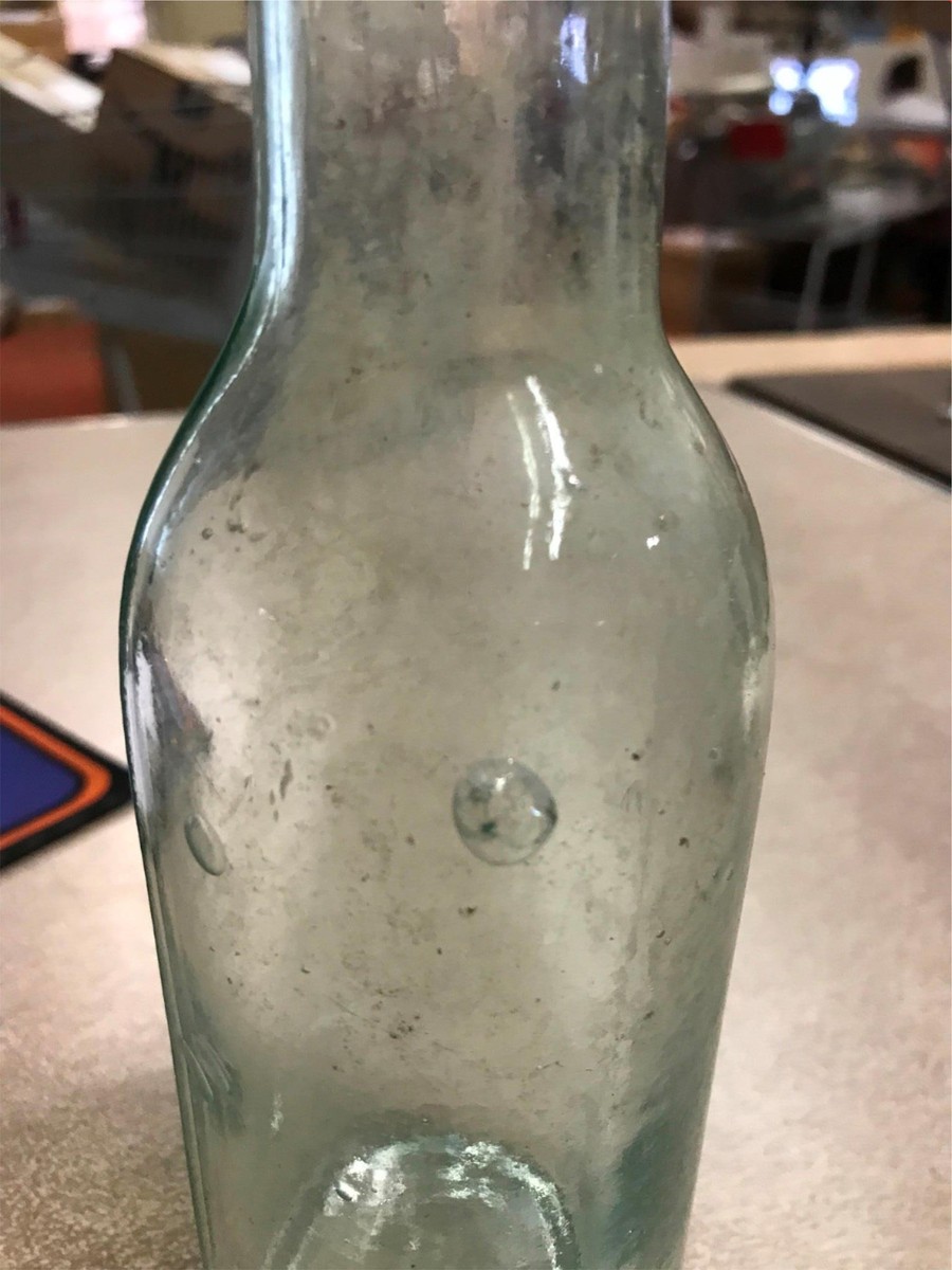 Vtg Glass Liquor Bottle 7 Nb On Bottom Has Bubbles And Blueish