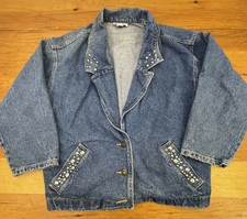 Yes Womens Medium Embellished Sequins Beaded Denim Jean Jacket Usa-made Blazer