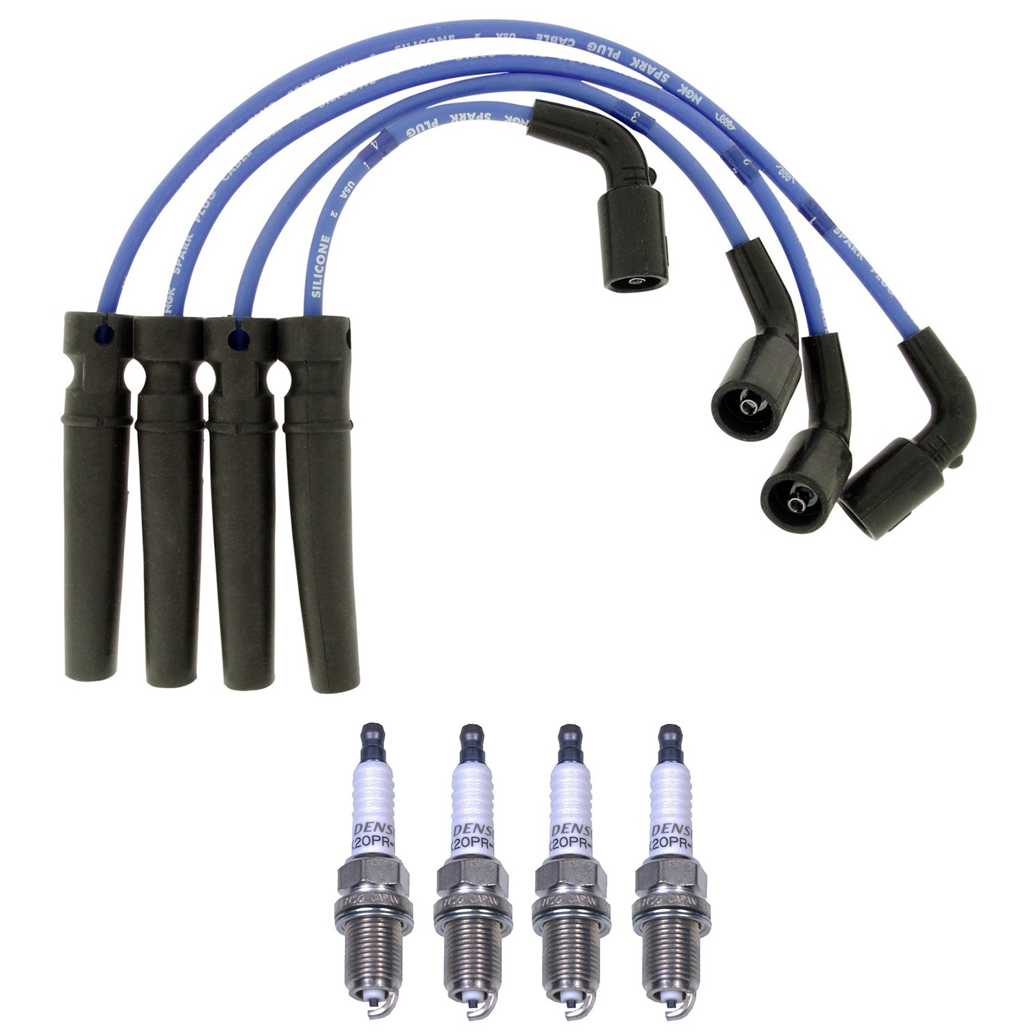 NGK Wire Set  Denso 4 Standard Spark Plugs Kit for Aveo Aveo5 Lanos 1.6L L4