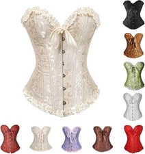 Women Corset Top Vintage Bustier Lace up Boned Tummy Control Gothic Overbust US