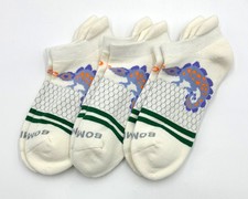 3 Pairs BOMBAS Women's Cushion Ankle Socks Animals Size Med 8-10.5 White