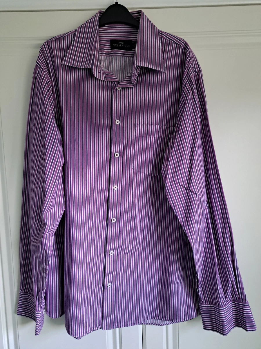 T-shirt M&S Homme En Coton - Violet à Carreaux - Taille 42 Col - Manches Longues