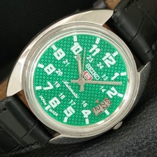 VINTAGE SEIKO 5 AUTOMATIC 7005A JAPAN MENS GREEN COLOR DIAL WATCH a709363-1