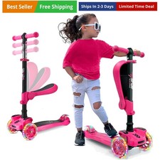 3-Wheeled Scooter for Kids - Wheel LED Lights, Adjustable Lean-to-Steer Handl...