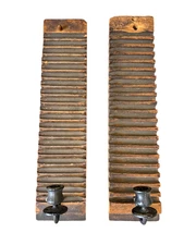 Antique Primitive Farmhouse Cigar Mold Wood Hanging Candle Sconces (Set of 2)