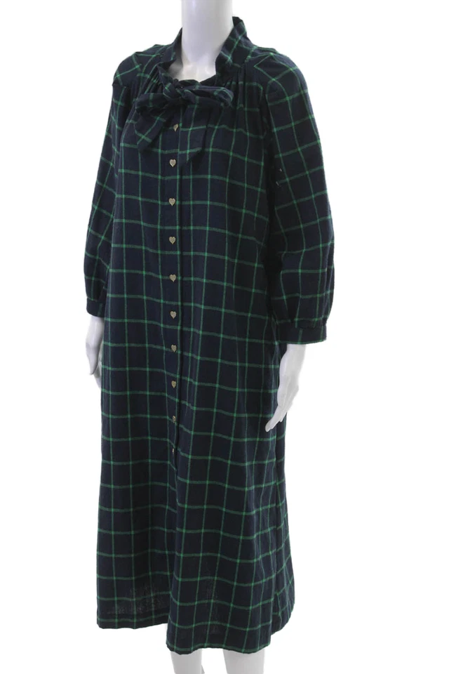 Buru Womens Shirt Dress Dark Blue Plaid Long Sleeve High Neck Size S - Image 2 of 4