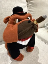 Vintage Bulldog Plush Cigar Aficionado Tuxedo Bowler Hat Approx. 11" (350)