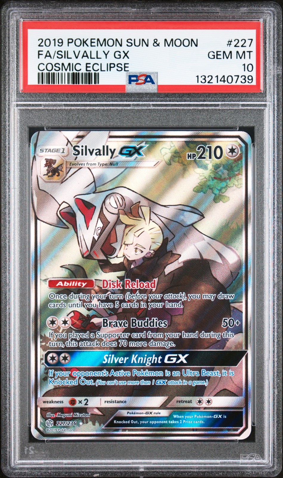 2019 POKEMON SUN & MOON COSMIC ECLIPSE #227 FULL ART/SILVALLY GX PSA 10