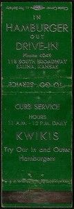 HAMBURGERS at ~ KWIKIS DRIVE-IN ~ curb service IN and OUT to go SALINA kansas KS