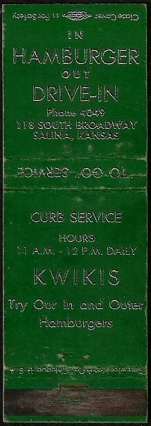 HAMBURGERS at ~ KWIKIS DRIVE-IN ~ curb service IN and OUT to go SALINA kansas KS