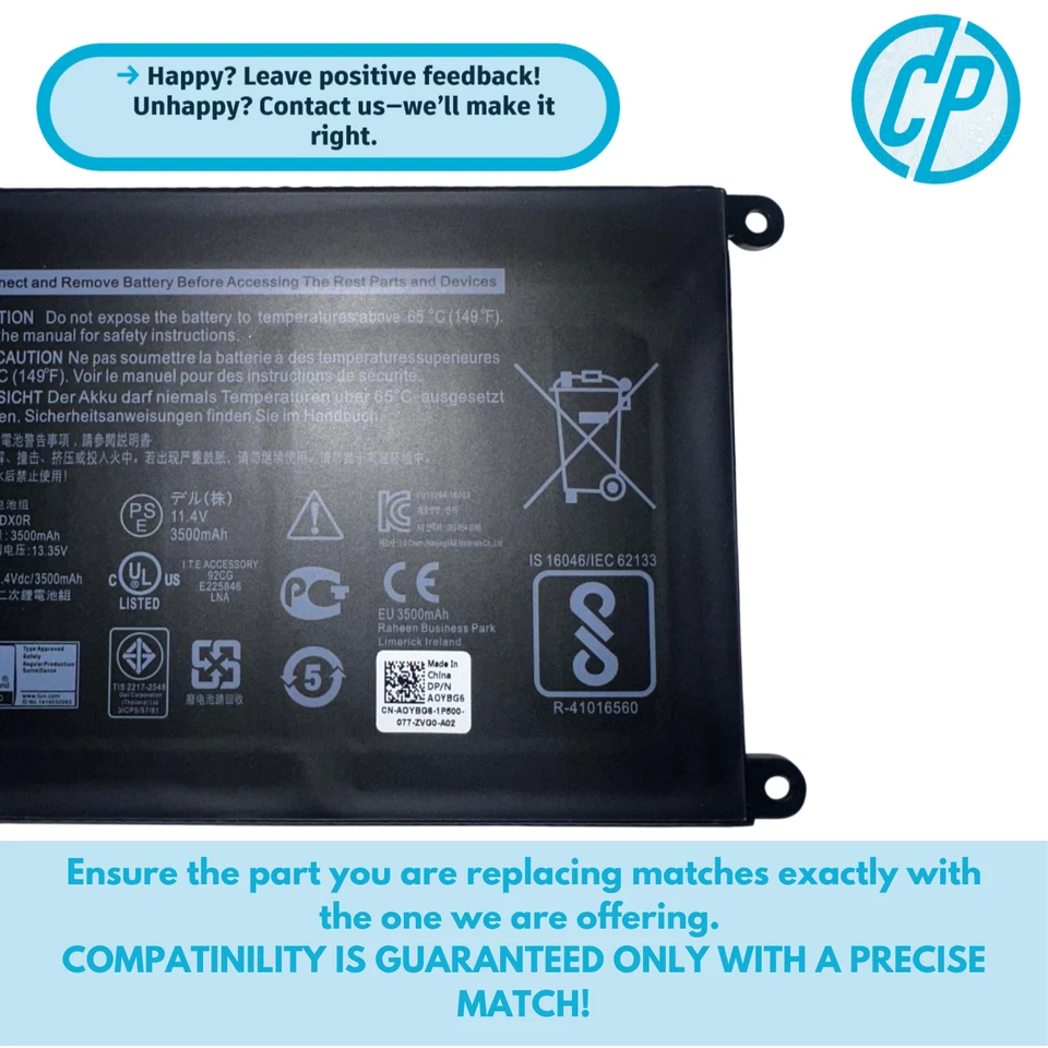 Batería Dell WDXOR 0FC92N 11.4V 42Wh 3500mAh para Dell Inspiron 13 5000 Series Foto 3 de 4