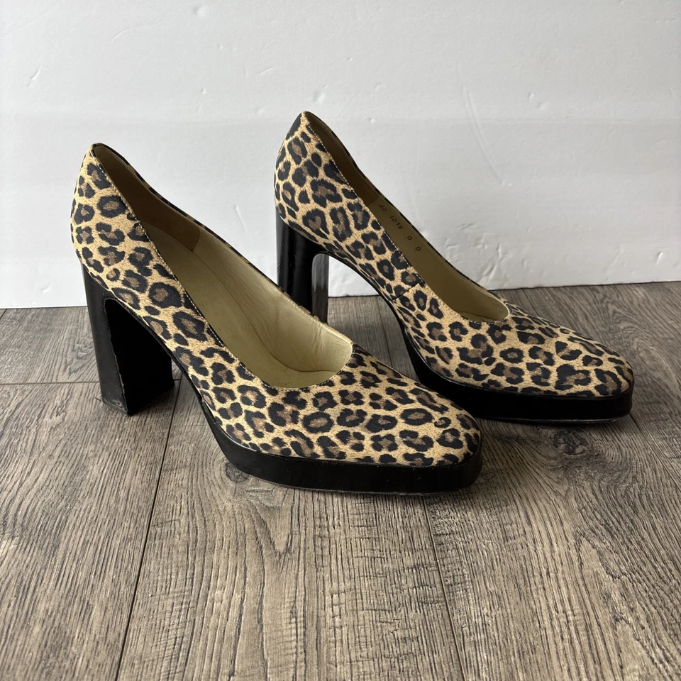 MARTINEZ VALERO MARRÓN Estampado Leopardo Guepardo 4.5 In Tacón Bloque Mujer’s Talla 10 Foto 2 de 4
