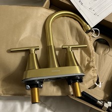 Bathroom Sink Faucet Hurran 4 inch Brushed Gold Bathroom Faucets Set of 2 3 H...