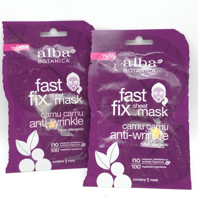 Alba Botanica Fast Fix Sheet Mask camu camu antiwrinkle hypo-allergenic 2 pack
