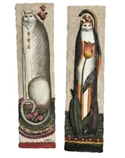 Set of Vintage Whimsical Cat Designs E. Smithson 3D Resin Wall Plaques 11"x3"