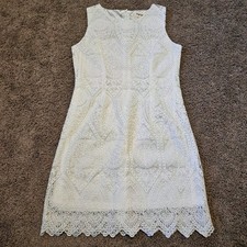 Impressions Lace Shift Dress Size M White Sleeveless Scalloped Hem Preppy Boho