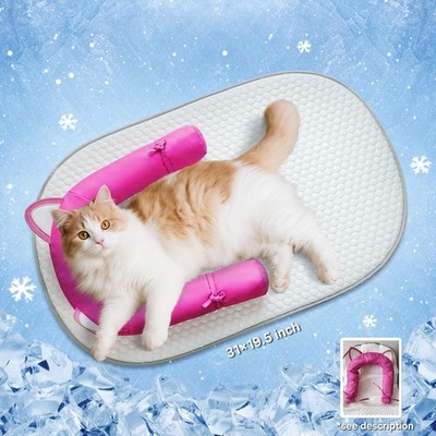 Weiche Katze Kühlmatte U Kissen Waschbar Schlafbett Sommer Haustier Nest [Rosa Weiß]