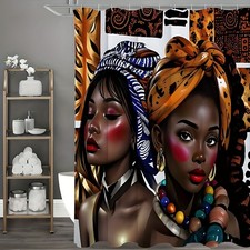 1pcs Figure Pattern Bathroom Ensemble - Waterproof Shower Curtain with 12 Hooks