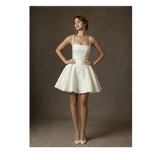 Azazie Ivory Jacquard Fit & Flare Short Dress Square Neck Sleeveless Size 6