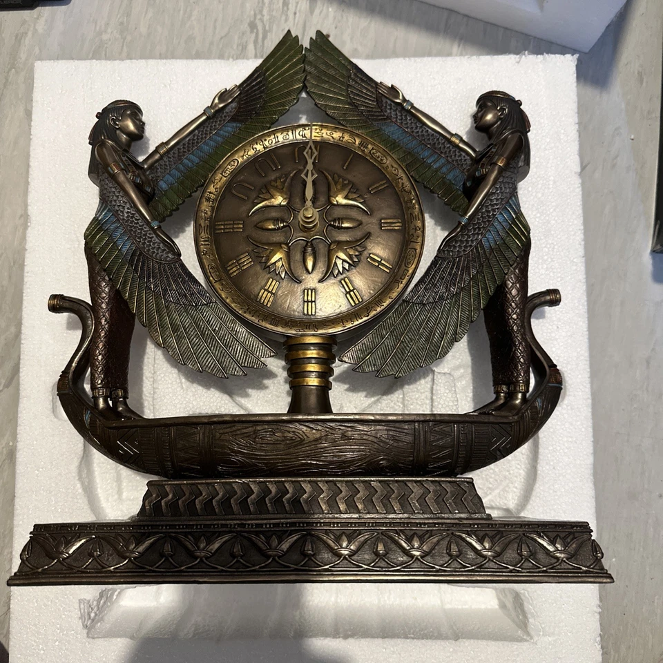 Wings of Isis Egyptian Revival Sculptural Clock VERONESE DESIGN