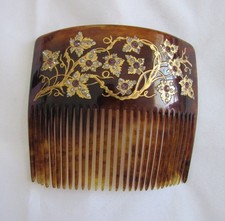Large Faux Tortoise Hair Comb with Inlaid 18 kt Gold  Crystal Accents Vintage
