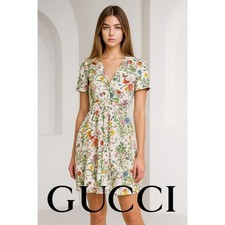 Vintage GUCCI Floral Retro Whimsy Pin Up Button Up Midi Dress Women's Size 40