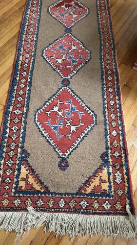 Vintage Camel Hair Rug Runner Tribal Serab 7'9" X 2'4" Handmade Carpet Tan Red