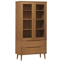 Vitrinenschrank Molde Braun 90X35X175 Cm Massivholz Kiefer