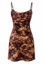 Urban Outfitters Mallory Cowl Neck Mini Slip Dress Brown Multi Abstract Animal M