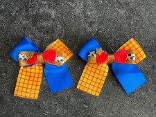 2Pc Girls Boutique Hair Bow Clips Cowgirl Style Ribbon Barrettes Alligator Clip
