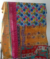 Indian Handmade Quilt Vintage Kantha Bedspread Throw Cotton Blanket Gudari Twin