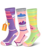 Kids Merino Wool Ski Socks 3 Pairs Boys Girls Youth Small Green/Pink/Purple