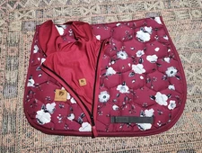 Dotibel, New, jump saddle pad + fly bonnet veil ear net, burgundy roses, Full