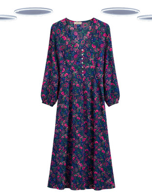 Ex Julipa Damen Kleid - Blumendruck Langarm Navy Bloom (Größe 12)