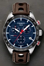 Tissot PSR 516 Blue Dial  Leather Chrono Watch T100.417.16.041.00