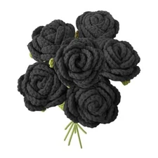  6PCS Hand-Woven Roses,Crochet Rose Flower Bouquet, Hand-Knitted Black(6pcs)