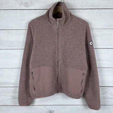 Vuori Womens Jacket Alpine Sherpa Fleece Medium Pink Full Zip Mock Neck Pockets