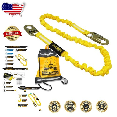 #ad Yellow Polyester 6ft Safety Lanyard Internal Shock Absorber Snap Hooks OSHA ANSI $97.53