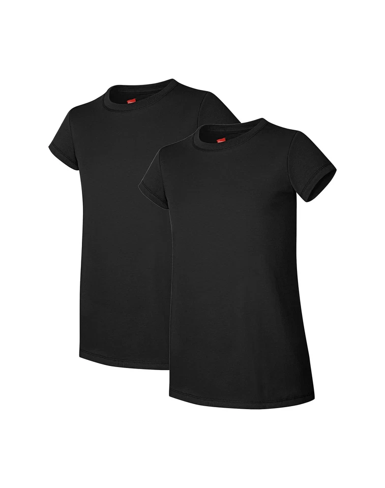 Paquete de 2 camisetas Hanes para niñas manga corta camiseta esencial ahorro de valor escuela XS-XL