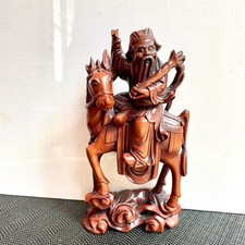 7.5" Chinese Warrior on Horse Hand Detailed Carved Rosewood Ancient China Flaw
