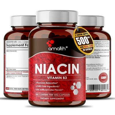 Niacin Vitamin B3 90 Capsules 500mg Health Supplements, Restful Sleep