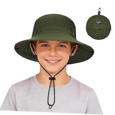 Packable Kids Sun Hat UPF 50 Girls Boys Beach 8-12 Years Army Green Big Kid
