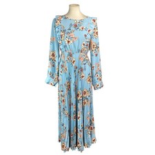 Shein Floral Cottagecore Long Dress Size L Floral Blue Pleated Prairie Boho